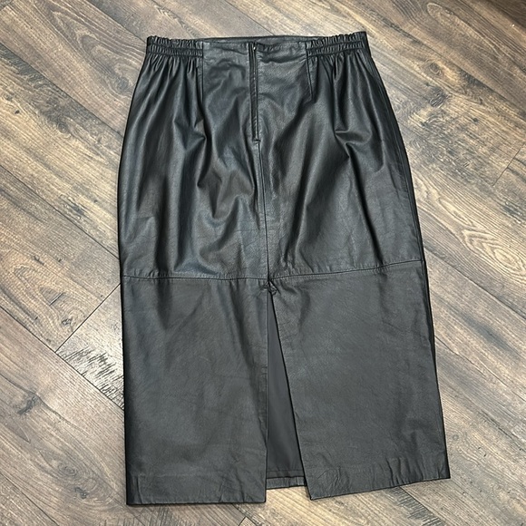 VINTAGE For You From Spiegel Long Black Leather Skirt Size 16 - Picture 4 of 8